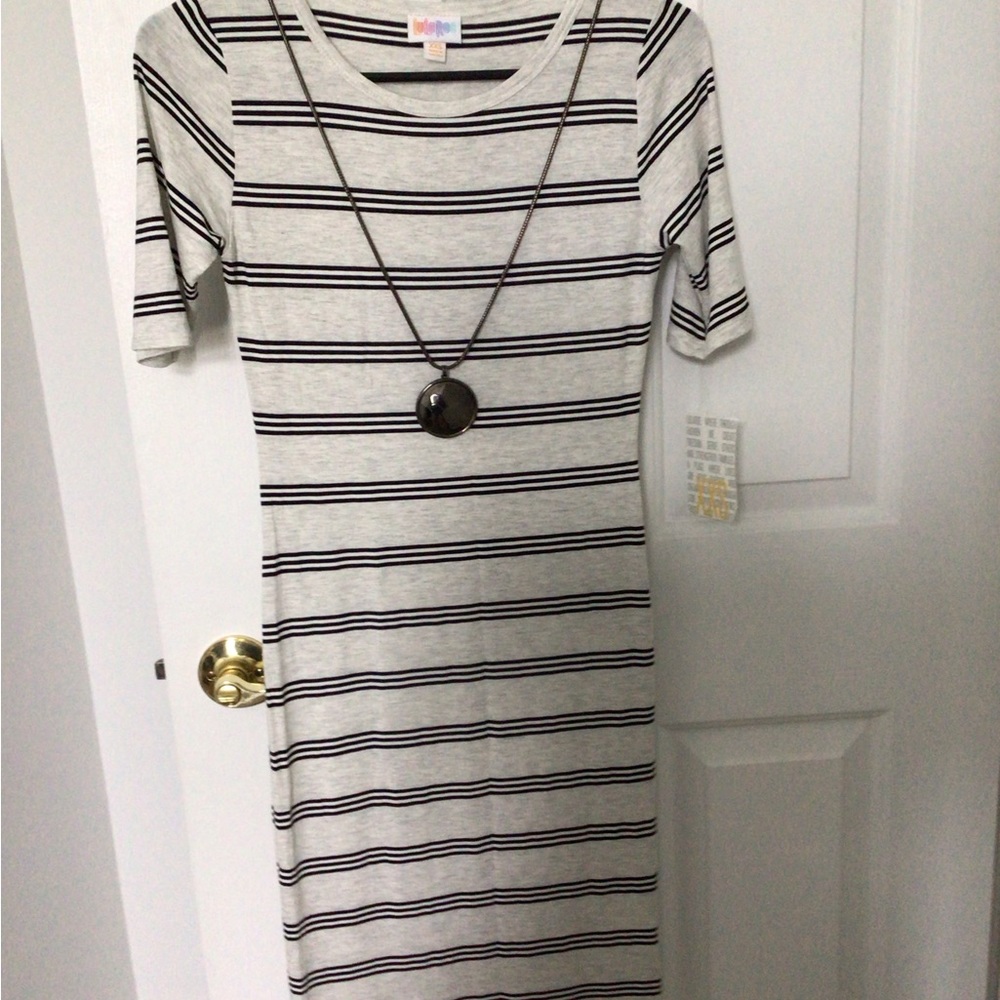 Lularoe Julia Dress Size XXS Black & White stripes with FREE Necklace!